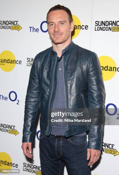 Michael Fassbender attends the premiere of "Frank" at Sundance London at Cineworld 02 Arena on April 25, 2014 in London, England.