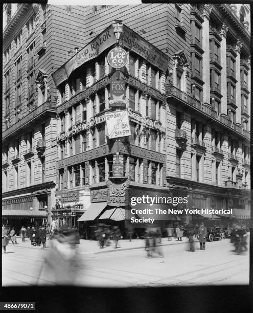 Building at the corner of Broadway and 34th Street, surrounded by Macy's, New York, New York, 1895.