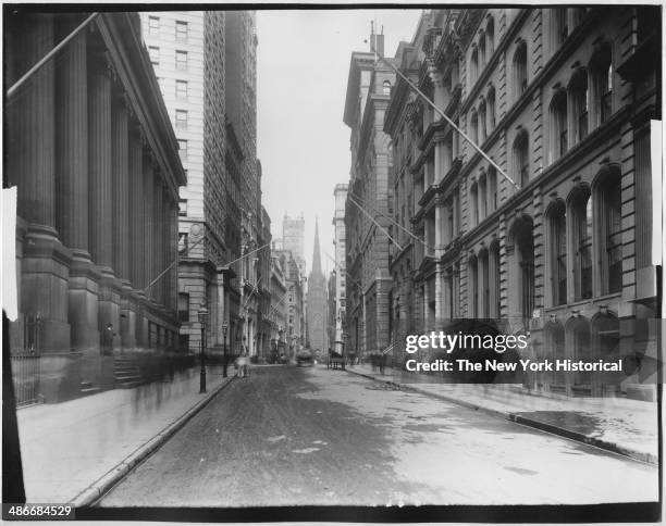 Wall Street looking toward Trinity Church, New York, New York, 1895.