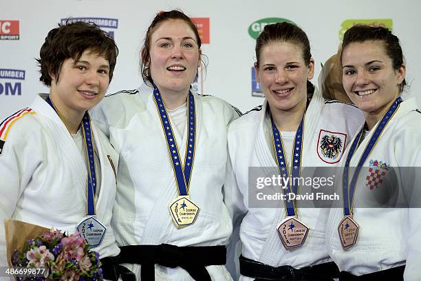 Under 70kg medallists : Silver: Laura Vargas-Koch of Germany ,Gold: Kim Polling of Netherlands, Bronzes: Bernadette Graf of Austria and Barbara Matic...