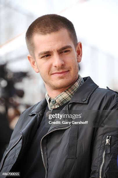 Actor Andrew Garfield attends "The Amazing Spider-Man 2" Be Amazing Day Volunteer Day at I.S. 145 Joseph Pulitzer on April 25, 2014 in the Queens...
