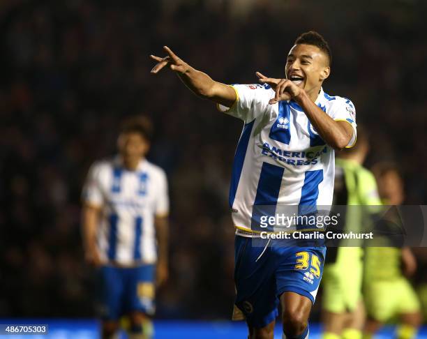 Jesse Lingard of Brighton celebrates after scoring the teams second goal of the goal during the Sky Bet Championship match between Brighton & Hove...