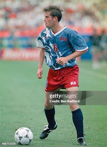 American soccer player John Harkes playing for the USA against Switzerland in a FIFA World Cup Group A match at Pontiac Silverdome, Pontiac,...