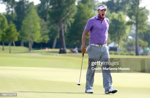 Jeff Overton yawns as he prepares to putt on the 9th at the end of his round during Round Two of the Zurich Classic of New Orleans at TPC Louisiana...