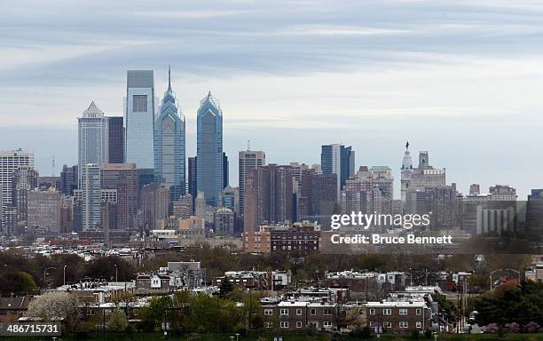 General view of the Philadelphia city skyline prior to the game between the Philadelphia Flyers and the New York Rangers in Game Four of the First...