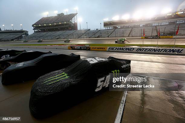 Air-Titan 2.0 track dryers run on the track after rain at Richmond International Raceway on April 25, 2014 in Richmond, Virginia.