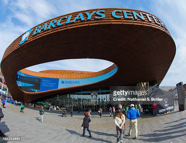 An exterior shot of the arena before Game Three of the Eastern Conference Quarterfinals between the Brooklyn Nets and teh Toronto Raptors during the...