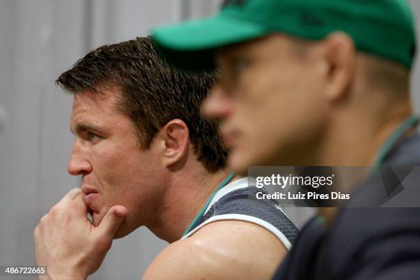 Coach Chael Sonnen waits in the locker room before his fighter Job Kleber face Team Wanderlei fighter Richardson Moreira during season three of The...