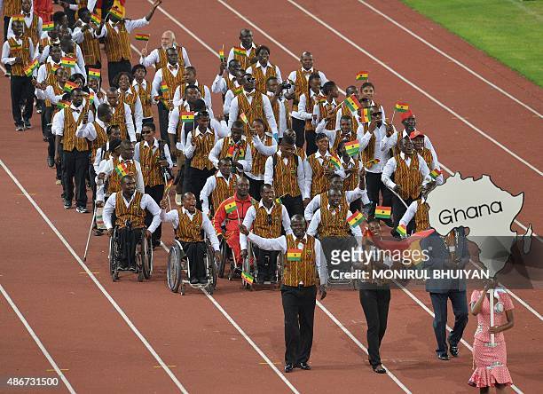 Team Ghana parades during the opening ceremony of the 11th Africa Games at the New Kintele Stadium in Brazzaville on September 4, 2015. AFP...