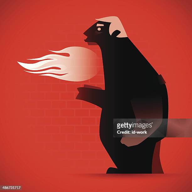 man breathing fire silhouette - bad breath stock illustrations