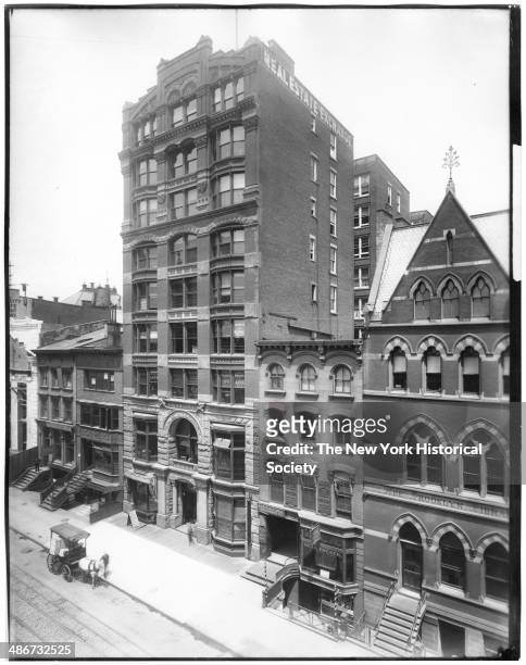 Real Estate Exchange building and Brooklyn Public Library, Montague Street, Brooklyn Heights, Brooklyn, New York, New York, 1895.