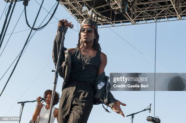 Dev Hynes of Blood Orange performs on stage during Coachella Music Festival on April 13, 2014 in Coachella, California.