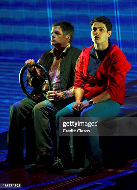 Actor Alfonso Dosal performs during his debut as part of the play "El Curioso Caso del Perro a Medianoche" at Insurgentes Theatre on April 25, 2014...