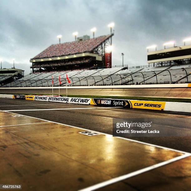 General view of a wet Richmond International Raceway on April 25, 2014 in Richmond, Virginia.