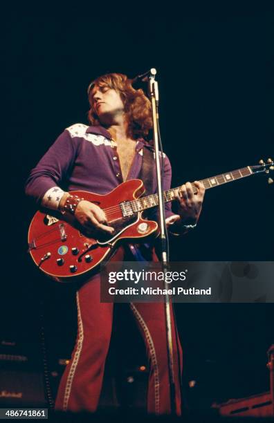 English rock guitarist Alvin Lee performing with blues-rock band Ten Years After at the London Coliseum, 19th September 1971.