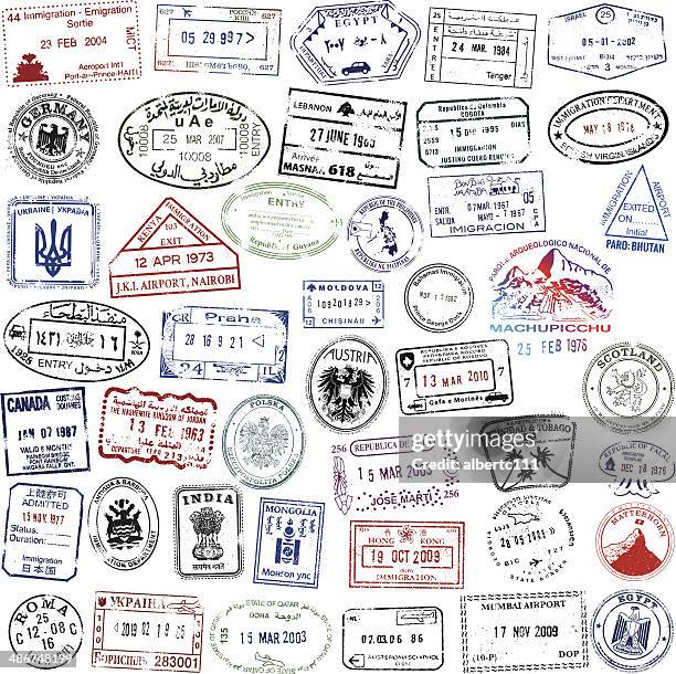super travel passport collection - rubber stamp stock illustrations