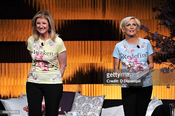 Arianna Huffington and Mika Brzezinski attend THRIVE: A Third Metric Live Event at New York City Center on April 25, 2014 in New York City.