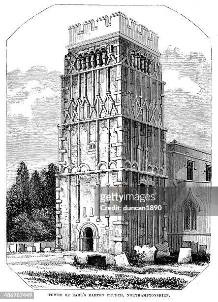 stockillustraties, clipart, cartoons en iconen met tower of earl's barton church - northamptonshire