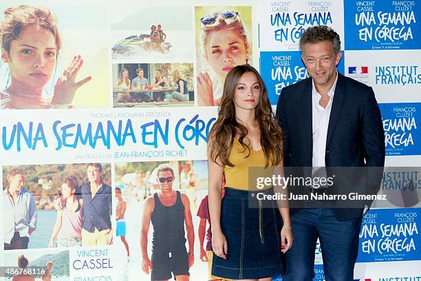 Vincent Cassel and Lola Le Lann attend 'Un moment d'egarement' photocall at Instituto Frances on September 5, 2015 in Madrid, Spain.