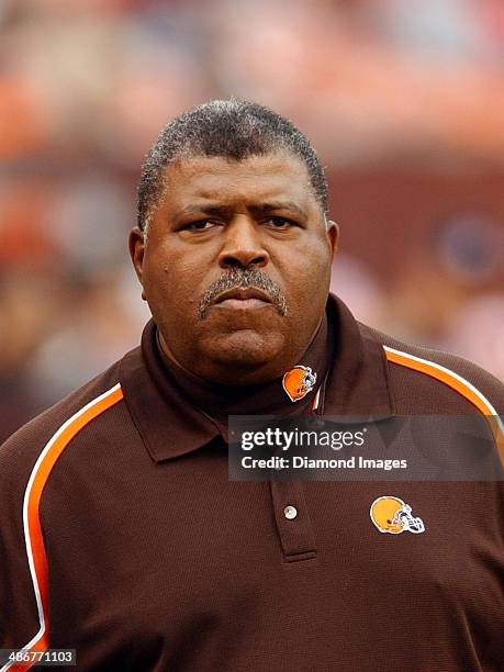 Head coach Romeo Crennel of the Cleveland Browns walks onto the field prior to a game against the Chicago Bears on October 9, 2005 at Cleveland...