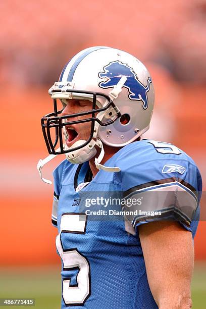 Quarterback Jeff Garcia of the Detroit Lions yawns during warm ups prior to a game against the Cleveland Browns on October 23, 2005 at Cleveland...