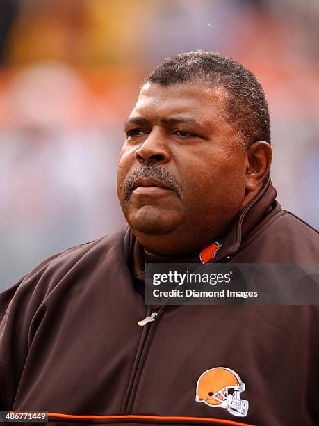 Head coach Romeo Crennel of the Cleveland Browns walks onto the field prior to a game against the Detroit Lions on October 23, 2005 at Cleveland...