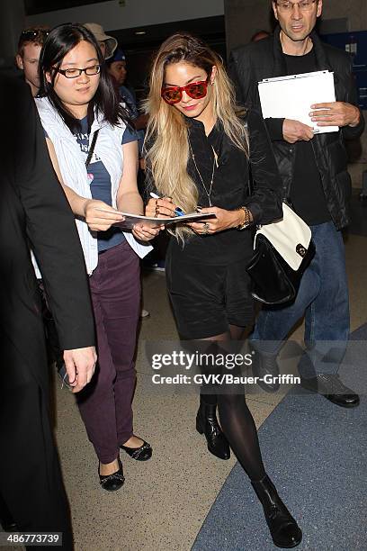 Vanessa Hudgens seen at LAX on April 25, 2014 in Los Angeles, California.