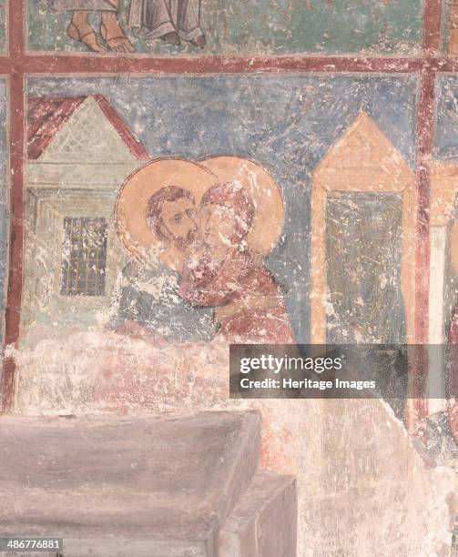 Meeting of Saints Joachim and Anne at the Golden Gate, 12th century. Artist: Ancient Russian frescos