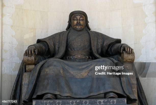 Seated statue of Chingis Khan at the Parliament Building in Ulan Bator, 2005. Artist: Anonymous