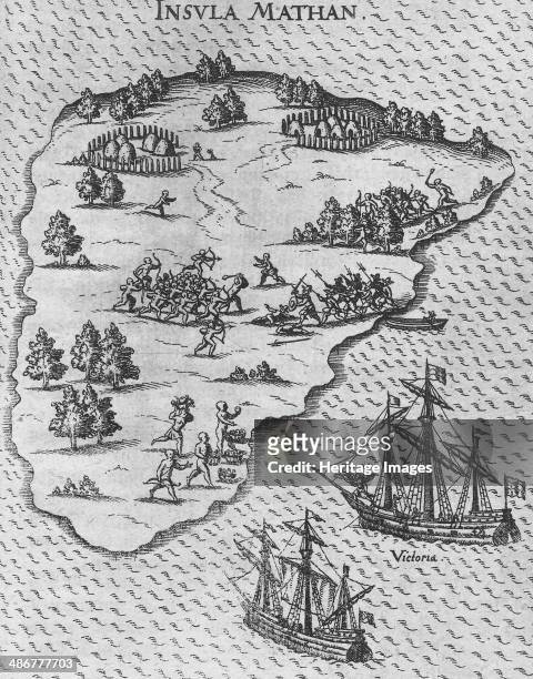 Death of Magellan on the Philippine island of Mactan. (From Levinus Hulsius's Beschreibung der wunde Artist: Anonymous