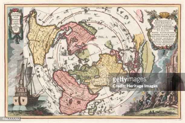 World map with Magellan?s circumnavigation , 1702-1703. Artist: Scherer, Heinrich