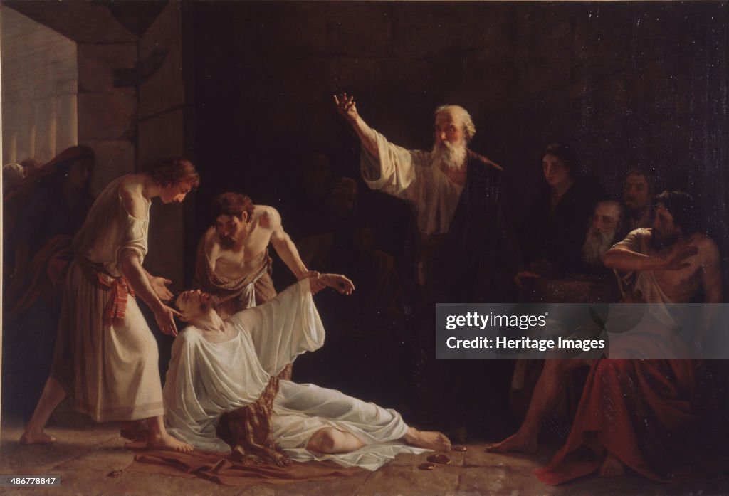 The Punishment of Ananias and Sapphira, 1865. Found in the collection of the Museum of Fine Arts Academy, St. Petersburg.