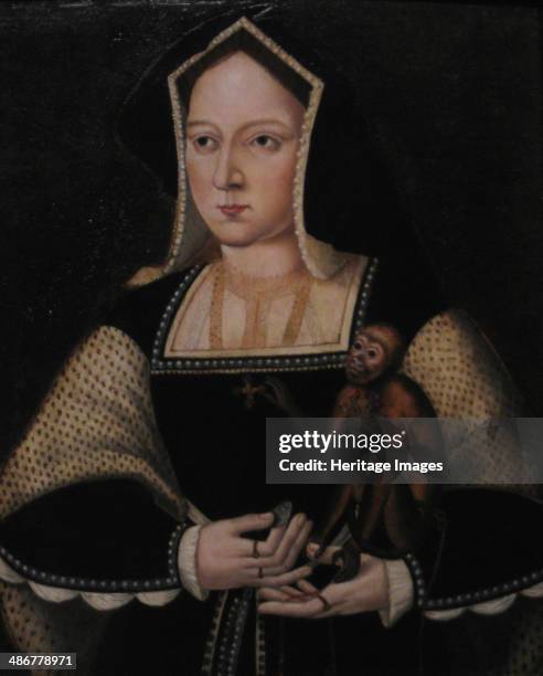 Portrait of Catherine of Aragon, with her pet monkey , ca 1530. Artist: Anonymous