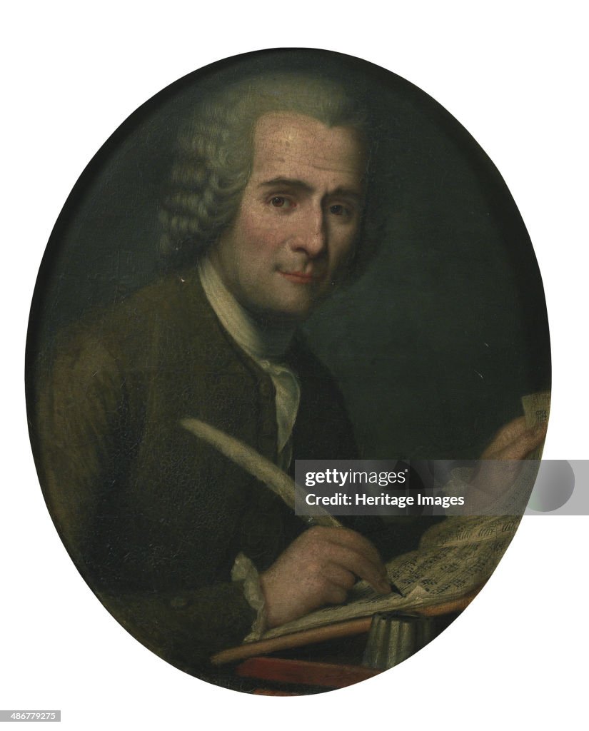 Jean-Jacques Rousseau (1712-1778) writing a sheet music. From a private collection.
