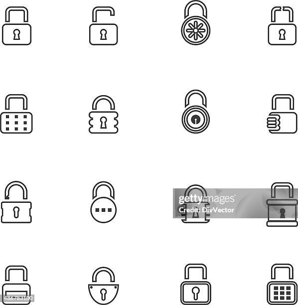 lock icon set , vector illustration - combination lock stock illustrations