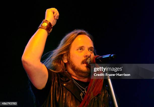 Singer Johnny Van Zant of Lynyrd Skynyrd performs onstage during day 1 of 2014 Stagecoach: California's Country Music Festival at the Empire Polo...