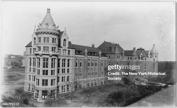 American Museum of Natural History, New York, New York, 1895. View from the elevated railroad at Columbus Avenue.