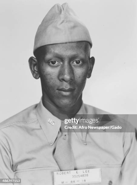 Robert Lee head and shoulders portrait, taken during his service in World War 2 as part of the Tuskegee Airmen, the first squadron of African...