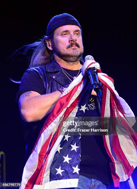 Singer Johnny Van Zant of Lynyrd Skynyrd performs onstage during day 1 of 2014 Stagecoach: California's Country Music Festival at the Empire Polo...