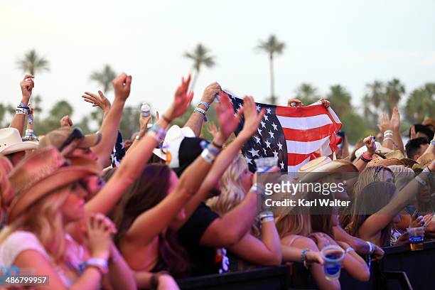 General view of the crowd as Thomas Rhett performs onstage during day 1 of 2014 Stagecoach: California's Country Music Festival at the Empire Polo...