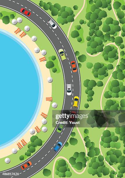 resort with coastline - aerial view forest stock illustrations