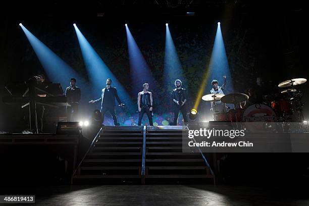 Tom Parker ,Siva Kaneswaran, Max George, Jay McGuiness and Nathan Sykes of The Wanted performs at Orpheum Theatre on April 25, 2014 in Vancouver,...