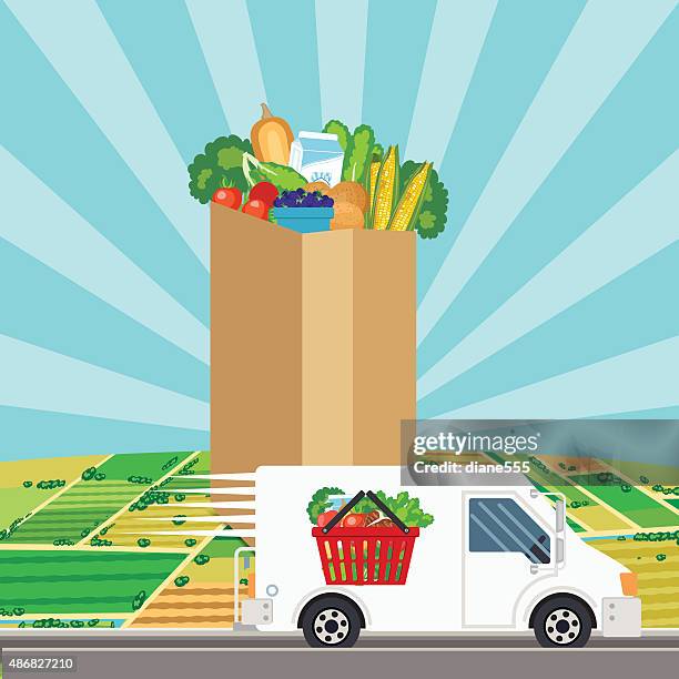 fresh food delivery concept - textile for delivery stock illustrations