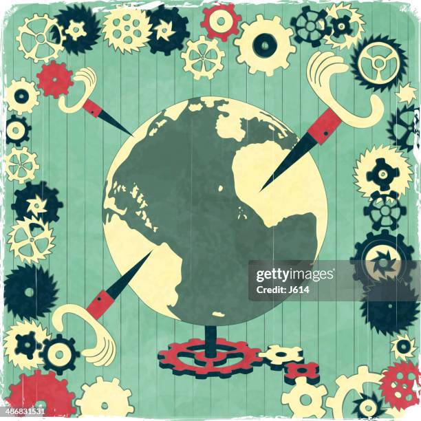 making the world go 'round - cartoon words win stock illustrations