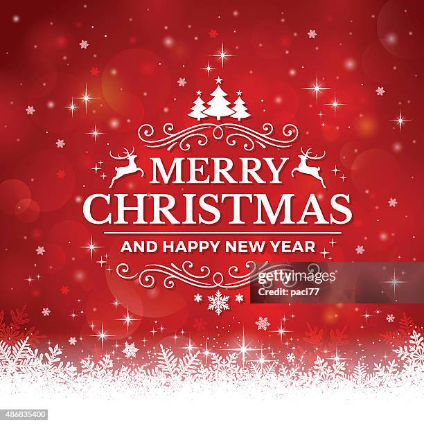 christmas background with snowflakes on red background - christmas font stock illustrations
