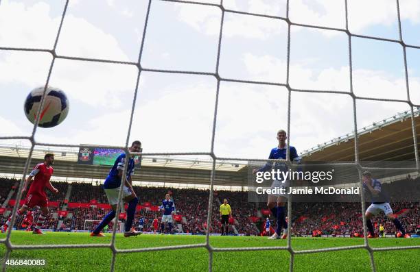 Seamus Coleman of Everton puts his head in his hands as scores an own goal to makes it 2-0 during the Barclays Premier League match between...