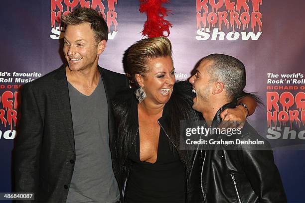 Tim Campbell, Chyka Keebaugh and Anthony Callea attend the Melbourne premiere of the Rocky Horror Musical on April 26, 2014 in Melbourne, Australia.