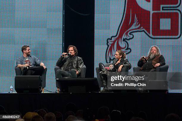 Nerdist moderator Daniel Casey, actor Kim Coates, actress Drea de Matteo and actor Mark Boone Junior participate in "The Sons of Anarchy" discussion...