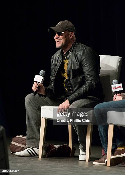 Actor Michael Rooker participates in the "Spotlight on Michael Rooker" panel discussion at the Expo Pavilion during the Calgary Expo/ Comic and...