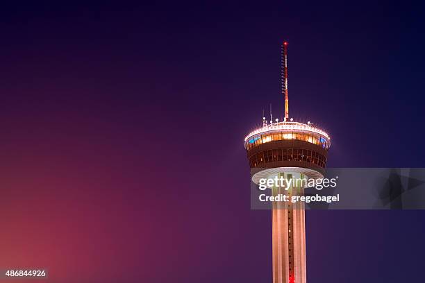 tower of the americas in san antonio, tx at night - tower of the americas stock pictures, royalty-free photos & images